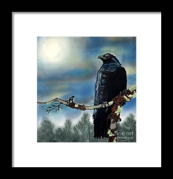 Silk Framed Print featuring the painting Raven Moon by Linda Marcille