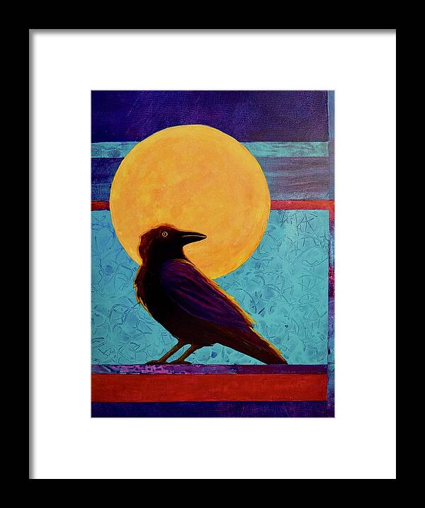 Raven Framed Print featuring the painting Raven Moon by Nancy Jolley