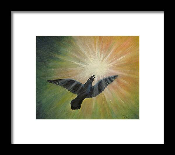Raven Framed Print featuring the painting Raven Steals the Light by Bernadette Wulf