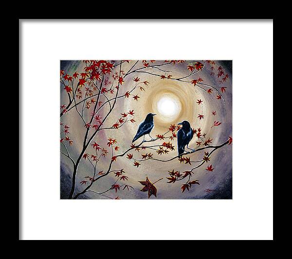 Raven Framed Print featuring the painting Ravens in Autumn by Laura Iverson