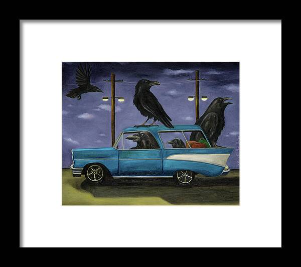 Raven Framed Print featuring the painting Ravens' Ride by Leah Saulnier The Painting Maniac