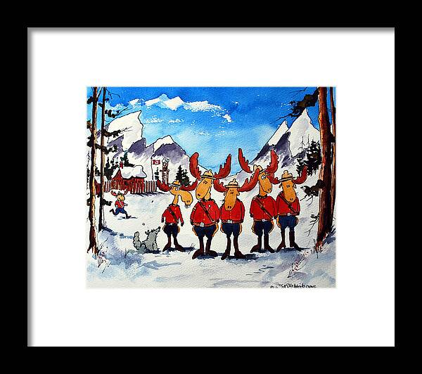  Framed Print featuring the painting RCMP detachment at Fort MacMoose by Wilfred McOstrich