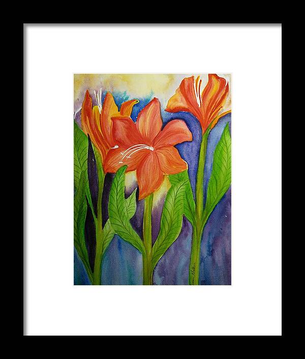 Orange Floral Framed Print featuring the painting Reaching for the sun by Susan Nielsen