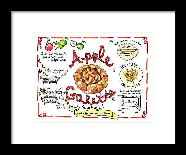 Illustration Framed Print featuring the painting Recipe- Apple Galette by Diane Fujimoto