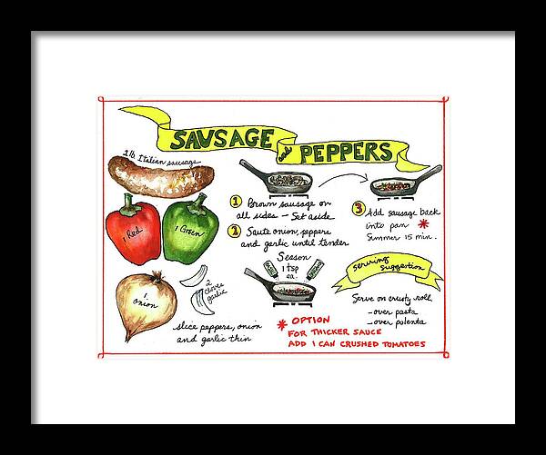 Sausage Framed Print featuring the painting Recipe Sausage and Peppers by Diane Fujimoto