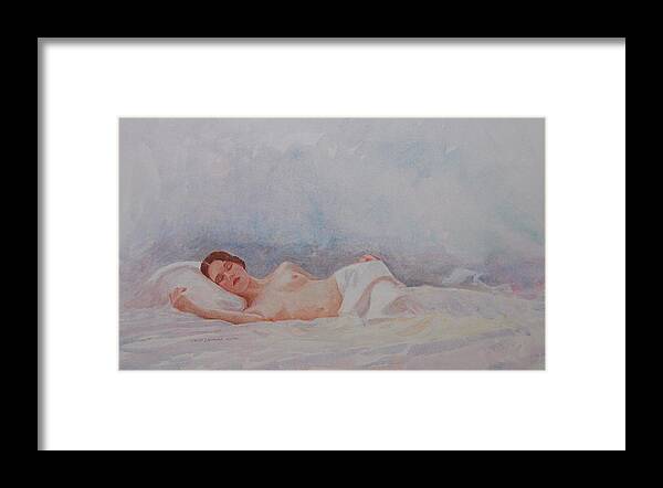 Reclining Nude Framed Print featuring the painting Reclining Nude 3 by David Ladmore