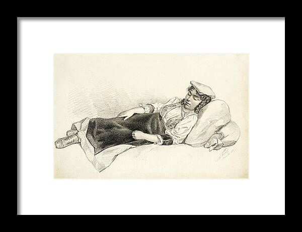 Arthur Nahl Framed Print featuring the drawing Reclining Peasant Girl by Arthur Nahl