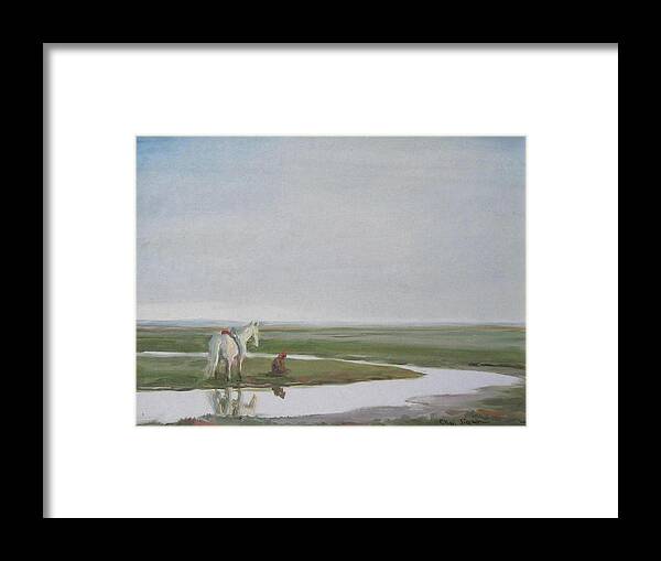 Landscap Framed Print featuring the painting Recollection Of Revulet by Ji-qun Chen