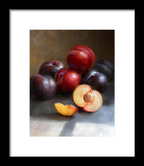 Plums Framed Print featuring the painting Red and Black Plums by Robert Papp