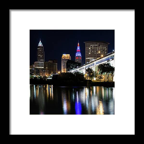  Cleveland Skyline Framed Print featuring the photograph Red and Blue In Cleveland by Dale Kincaid