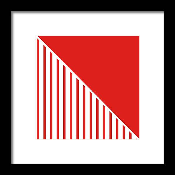 Red Framed Print featuring the digital art Red and White Triangles by Linda Woods