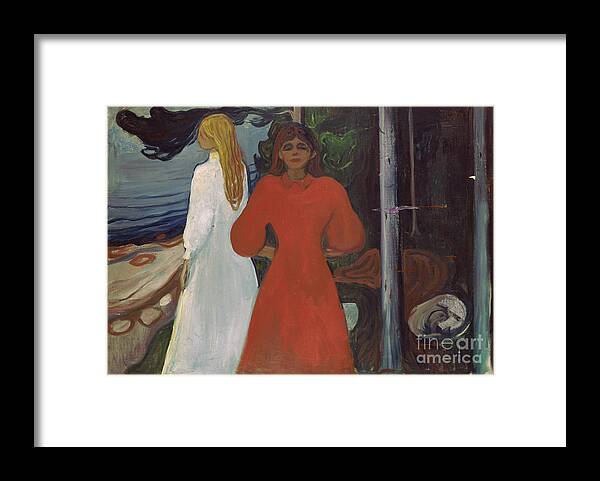 Edvard Munch Framed Print featuring the painting Red and withe by Edvard Munch