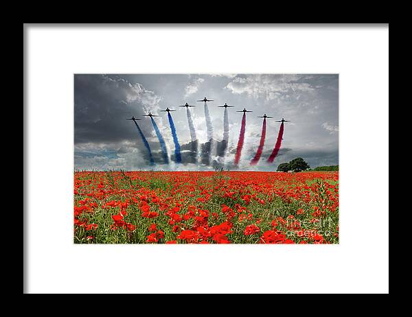Red Arrows Framed Print featuring the digital art Red Arrows Poppy Field by Airpower Art