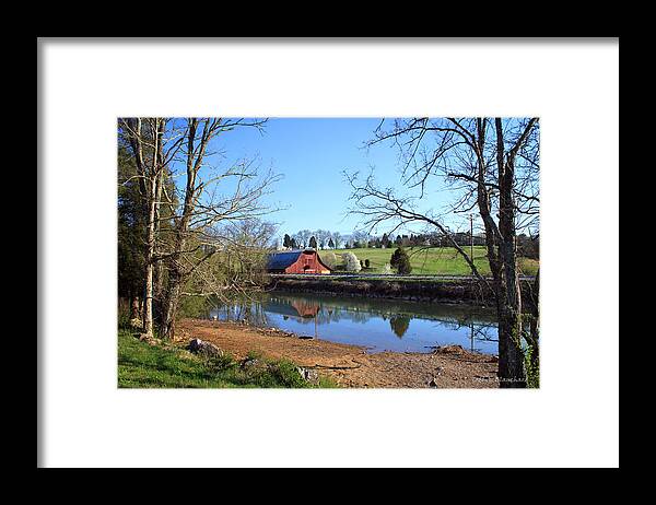 Landscape Framed Print featuring the photograph Red Barn and Pond by Todd Blanchard