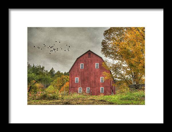 Woodstock Framed Print featuring the photograph Red Barn in Fall - Woodstock Vermont by Joann Vitali