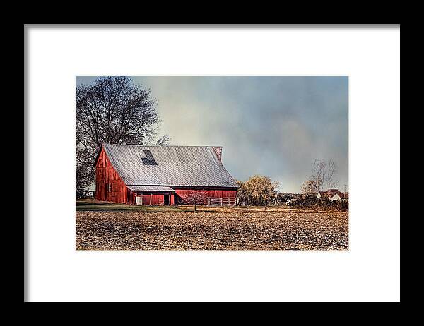 Red Barn Framed Print featuring the photograph Red Barn In Late Fall by Theresa Campbell