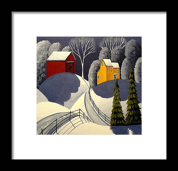Art Framed Print featuring the painting Red Barn In Snow by Debbie Criswell