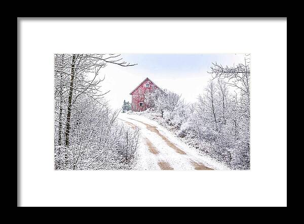 Winter Framed Print featuring the photograph Red Barn in Winter by Patti Raine