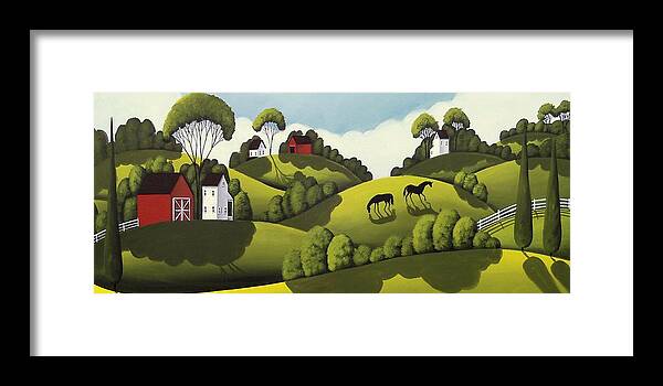 Barn Framed Print featuring the painting Red Barns - country landscape by Debbie Criswell