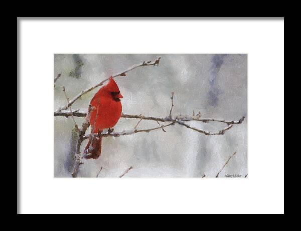 Bird Framed Print featuring the painting Red Bird of Winter by Jeffrey Kolker