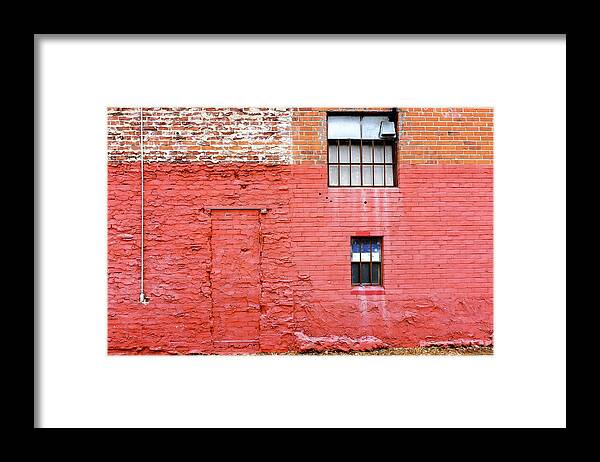 Old Red Brick Wall Framed Print featuring the photograph Red Brick Wall Downtown Hayward California by Kathy Anselmo