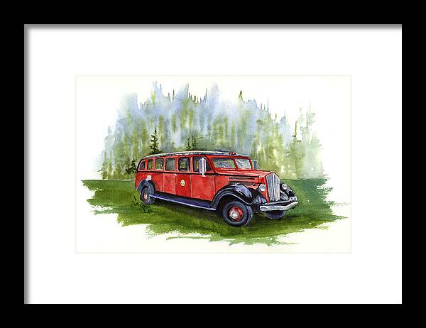 Bus Framed Print featuring the painting Red Bus by Marsha Karle