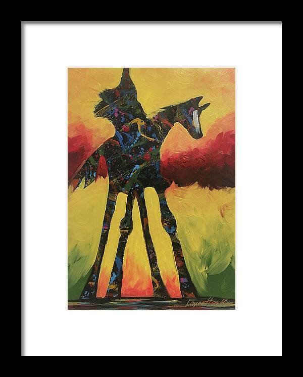 Indians Framed Print featuring the painting Red Canyon Warrior by Lance Headlee