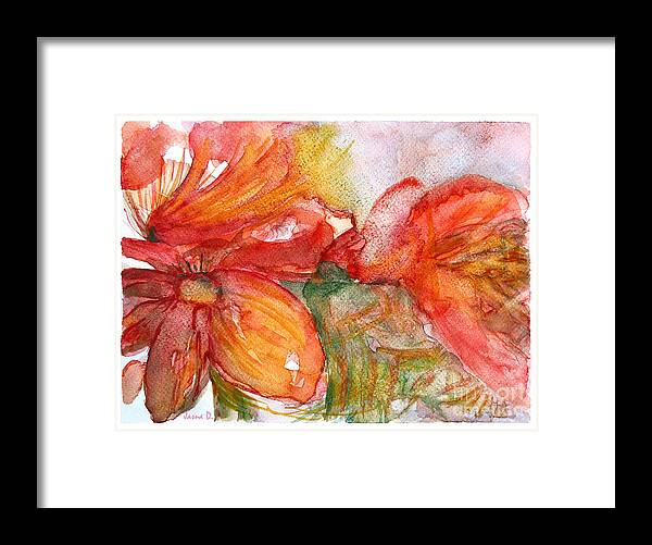 Red Flowers Framed Print featuring the painting Red Dance by Jasna Dragun