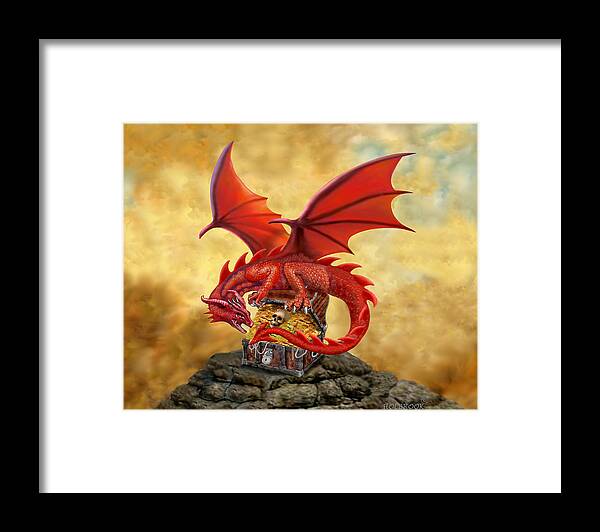 Red Dragon Framed Print featuring the digital art Red Dragon's Treasure Chest by Glenn Holbrook