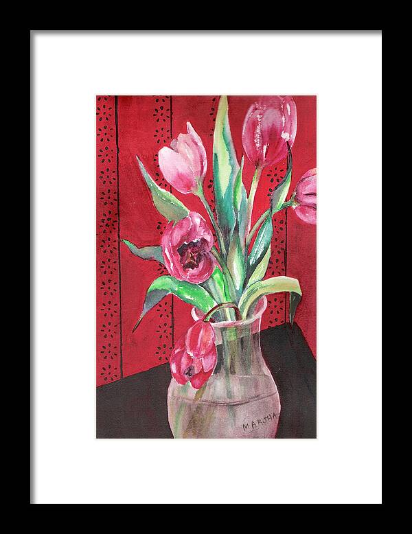 Tulips Framed Print featuring the painting Red Drama by Marsha Woods