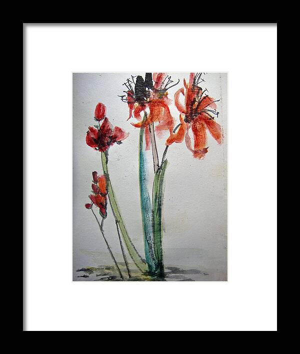 Flower Framed Print featuring the painting Red Energy by Debbi Saccomanno Chan