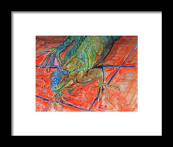 Iguana Framed Print featuring the painting Red Eye Iguana by Kelly Smith