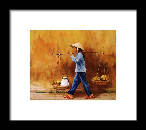 Vietnam Framed Print featuring the painting Red Flip Flops by Barry BLAKE