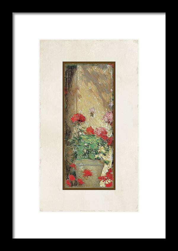 Old Masters Framed Print featuring the painting Red Geranium Pots by Audrey Jeanne Roberts