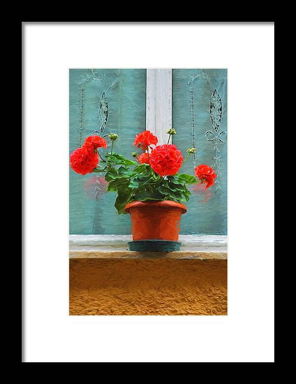 Flower Framed Print featuring the photograph Red Geraniums by Allen Beatty