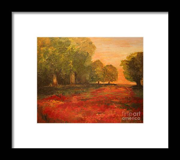 Landscape Framed Print featuring the painting Red Glow in the Meadow by Julie Lueders 