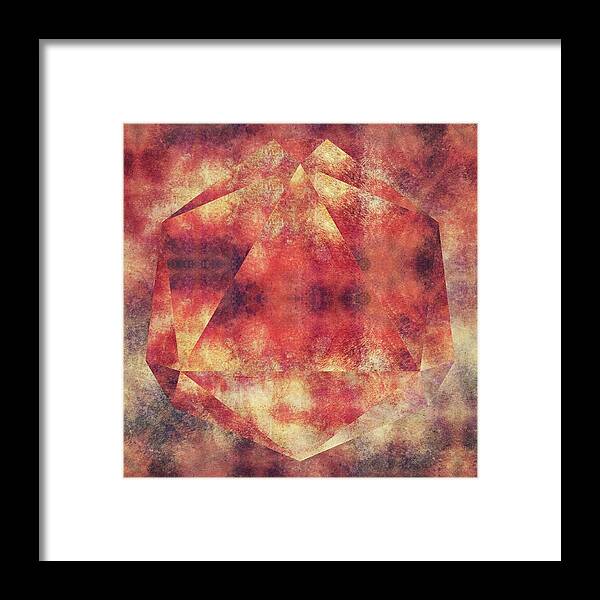 Brandi Fitzgerald Framed Print featuring the digital art Red Gold Abstract Geometric Triangles by Brandi Fitzgerald