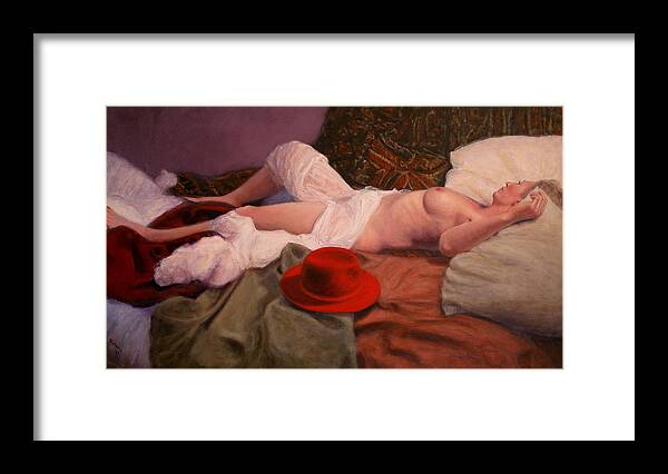 Realism Framed Print featuring the painting Red Hat 9 by Donelli DiMaria