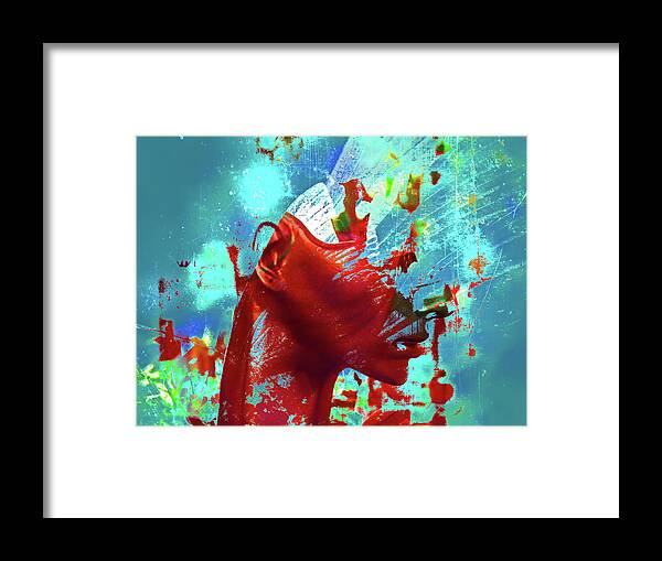 Head Framed Print featuring the photograph Red head in explosion by Gabi Hampe