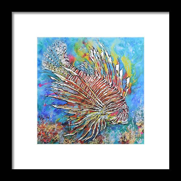 Red Lion-fish Framed Print featuring the painting Red Lion-fish by Jyotika Shroff