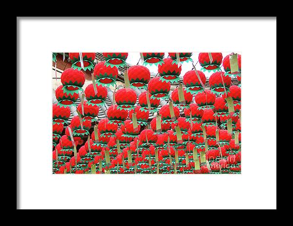 Lotus Framed Print featuring the photograph Red lotus lanterns in Seoul by Delphimages Photo Creations