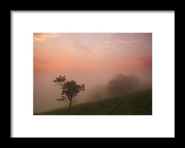 Misty Framed Print featuring the photograph Red Mist on the South Downs by Hazy Apple