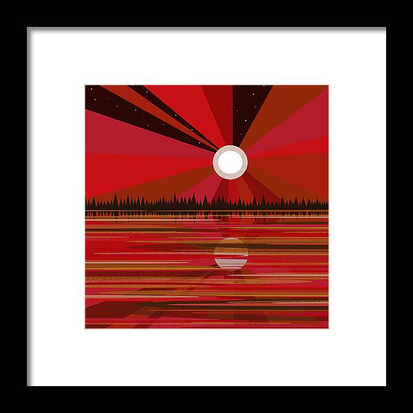 Red Moonshine Framed Print featuring the digital art Red Moonshine by Val Arie