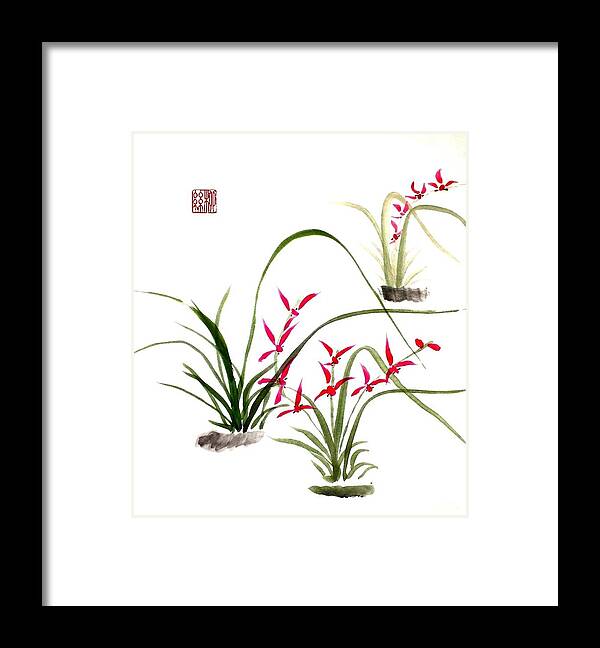 Red For The Holiday Season! Framed Print featuring the painting Red Orchids by Margaret Welsh Willowsilk
