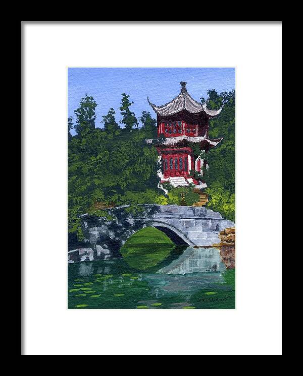 Pagoda Framed Print featuring the painting Red Pagoda by Lynne Reichhart