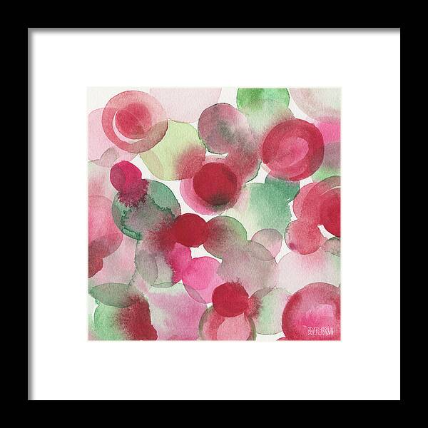 Red Framed Print featuring the painting Red Pink Green Abstract Watercolor by Beverly Brown