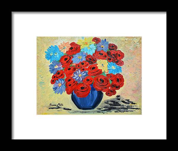 Poppies Framed Print featuring the painting Red Poppies and All Kinds of Daisies by Ramona Matei