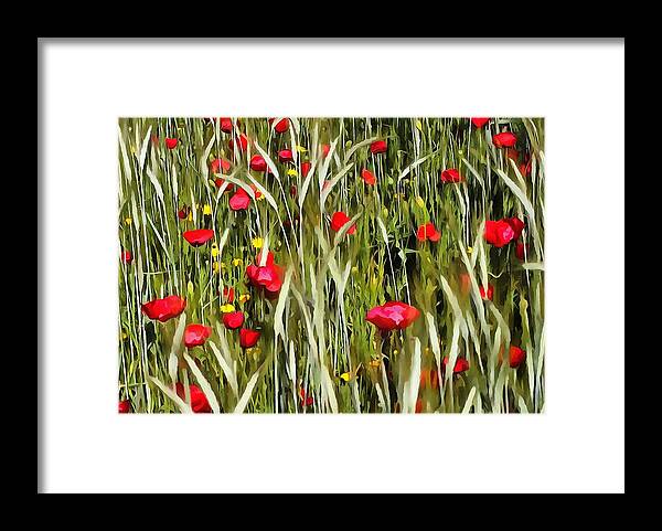  Framed Print featuring the painting Red Poppies In A Cornfield by Taiche Acrylic Art