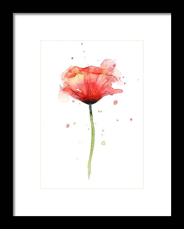 Watercolor Poppy Framed Print featuring the painting Red Poppy Watercolor by Olga Shvartsur