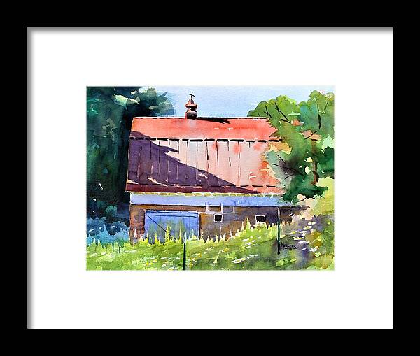 Stone Foundation Framed Print featuring the painting Red Roof Shadow by Spencer Meagher